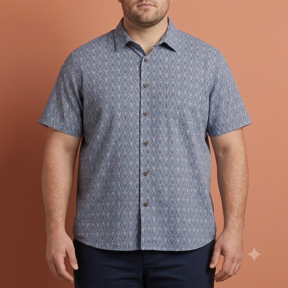 Mutual Weave Shirt‎ Mens XL Blue Geometric Print Short Sleeve Button Down